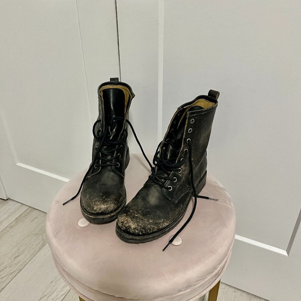 Frye Veronica Dark Brown Combat Distressed Combat Boots Size 8.5